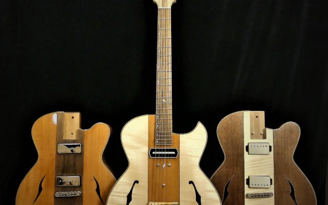 Guitare Osiris, Guitare Voyageuse et Modulaire - réalisée par Hervé BERARDET Maître Artisan Luthier, atelier Guitare et Création - Trio Osiris Centre Poirier 1