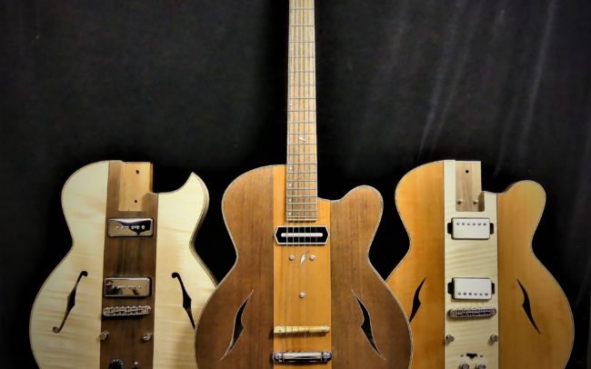 Guitare Osiris, Guitare Voyageuse et Modulaire - réalisée par Hervé BERARDET Maître Artisan Luthier, atelier Guitare et Création - Trio Osiris Centre Poirier 2